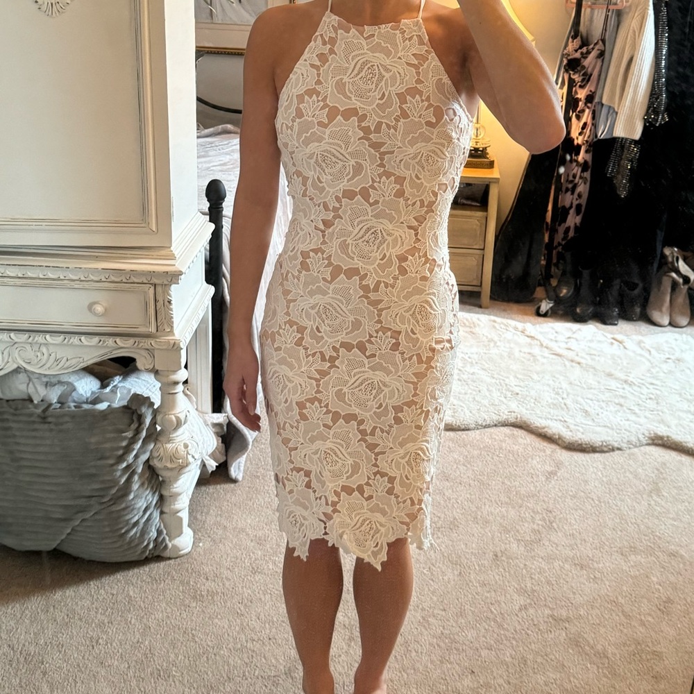 Lulus white lace midi dress. New with tags.